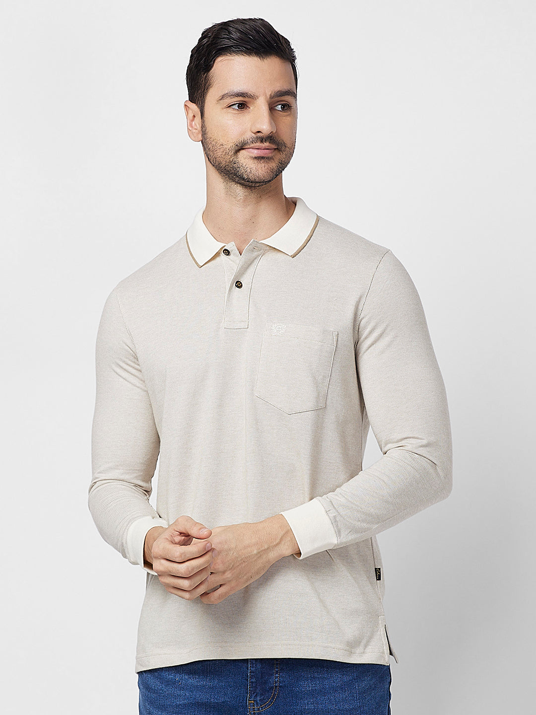 Men's Full-Sleeved Jacquard Polo Shirt