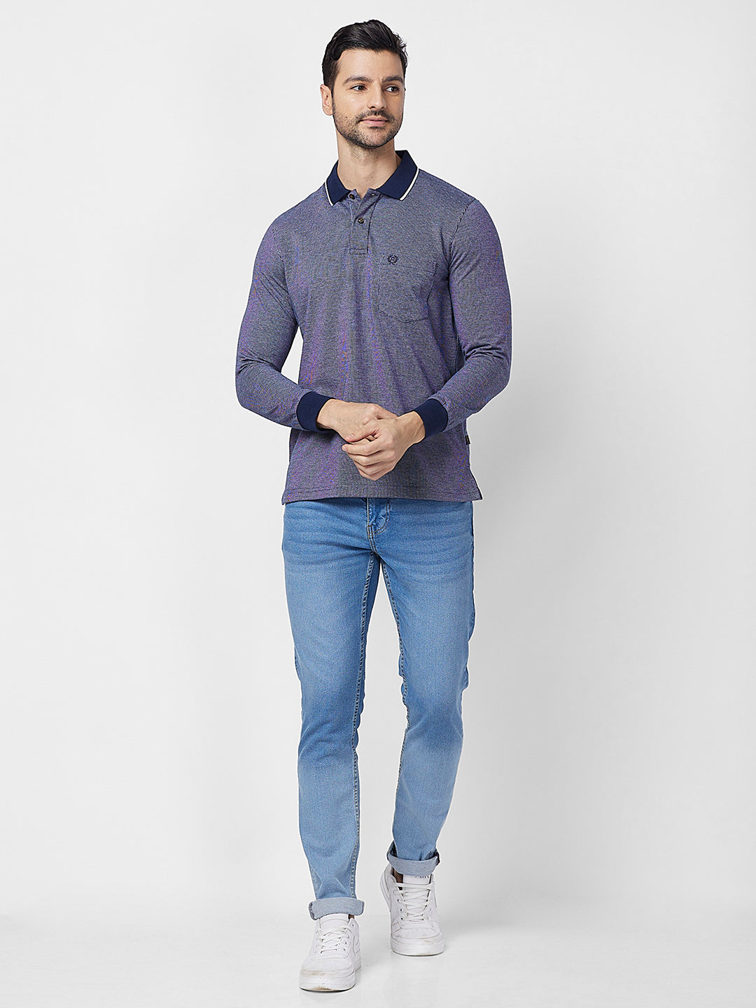 Men's Full-Sleeved Jacquard Polo Shirt