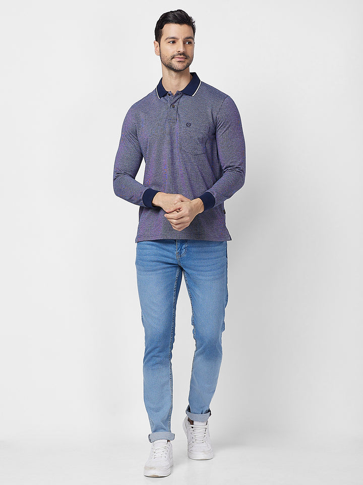 Men's Full-Sleeved Jacquard Polo Shirt