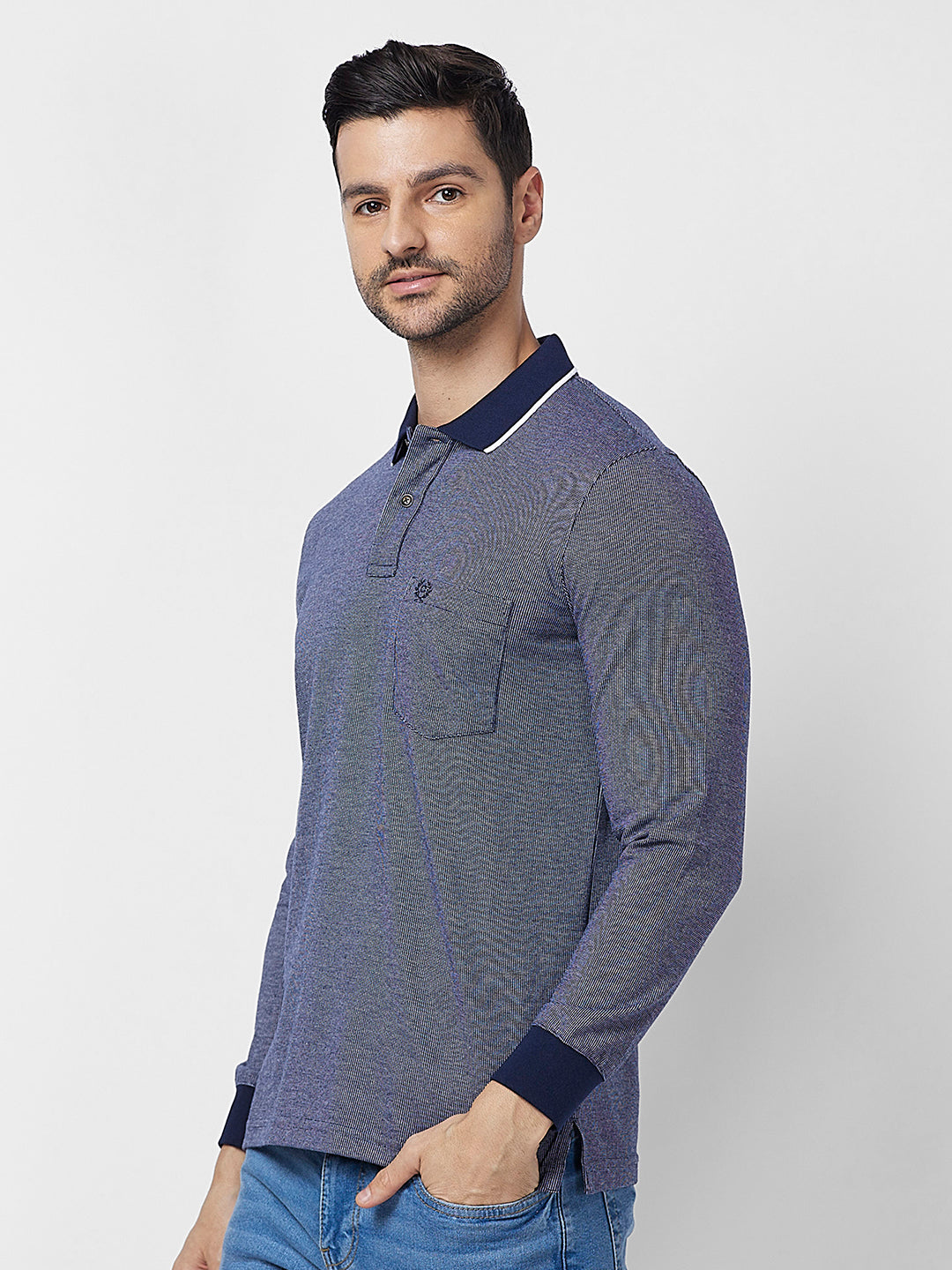 Men's Full-Sleeved Jacquard Polo Shirt