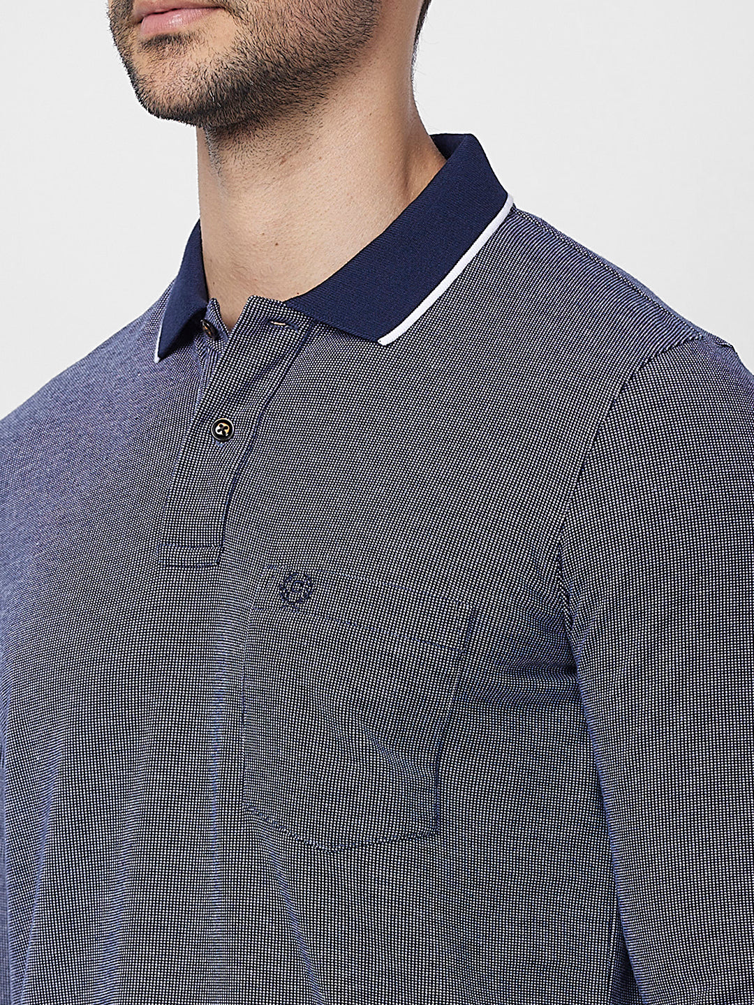 Men's Full-Sleeved Jacquard Polo Shirt