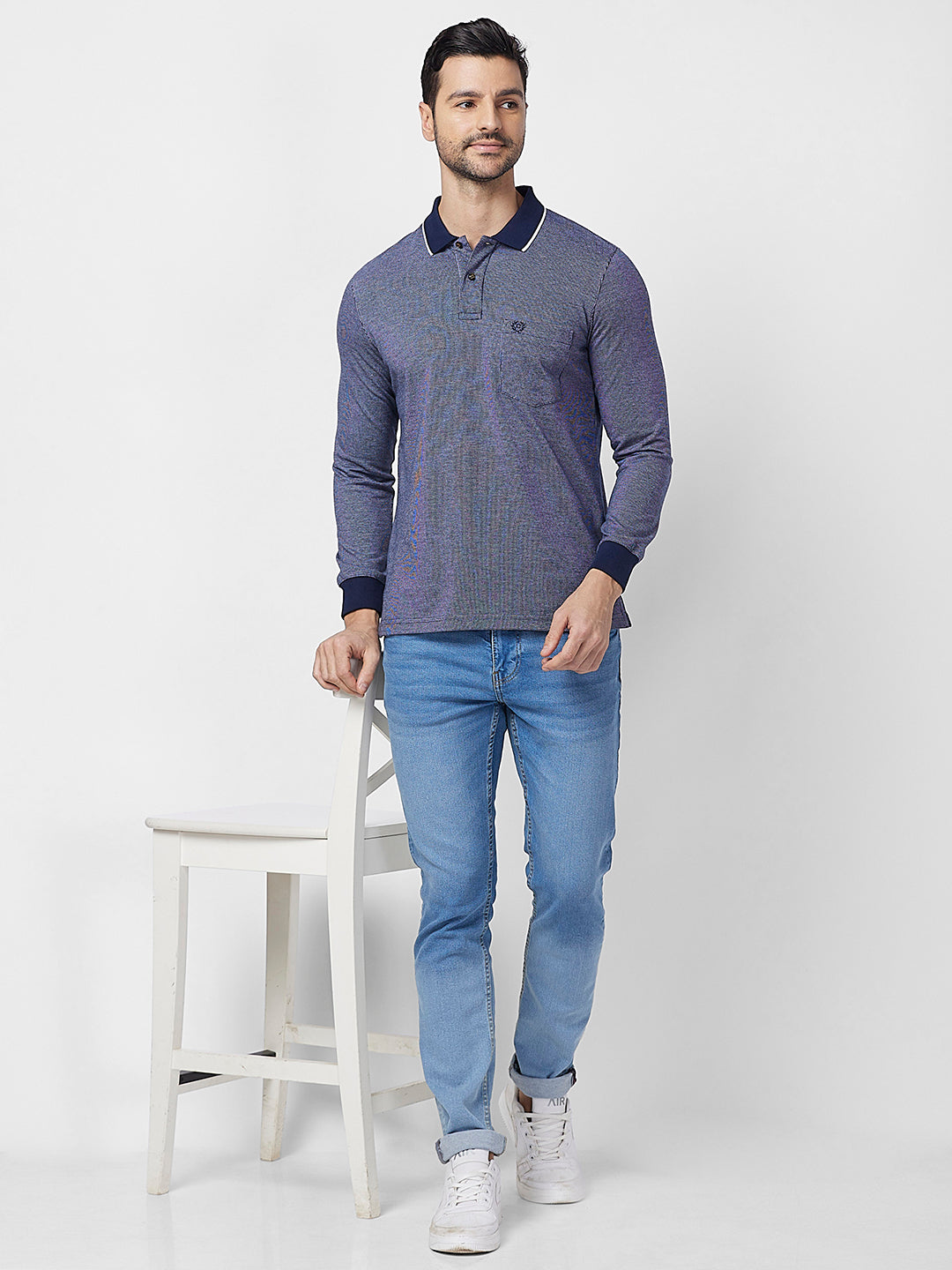 Men's Full-Sleeved Jacquard Polo Shirt