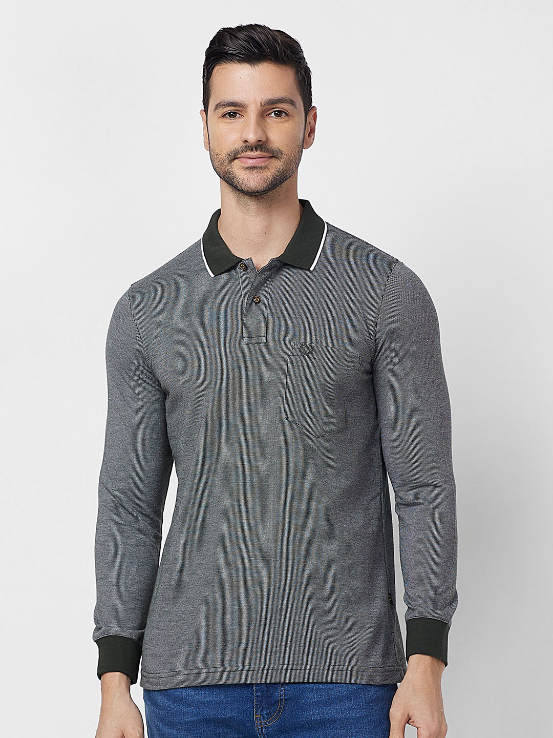Men's Full-Sleeved Jacquard Polo Shirt