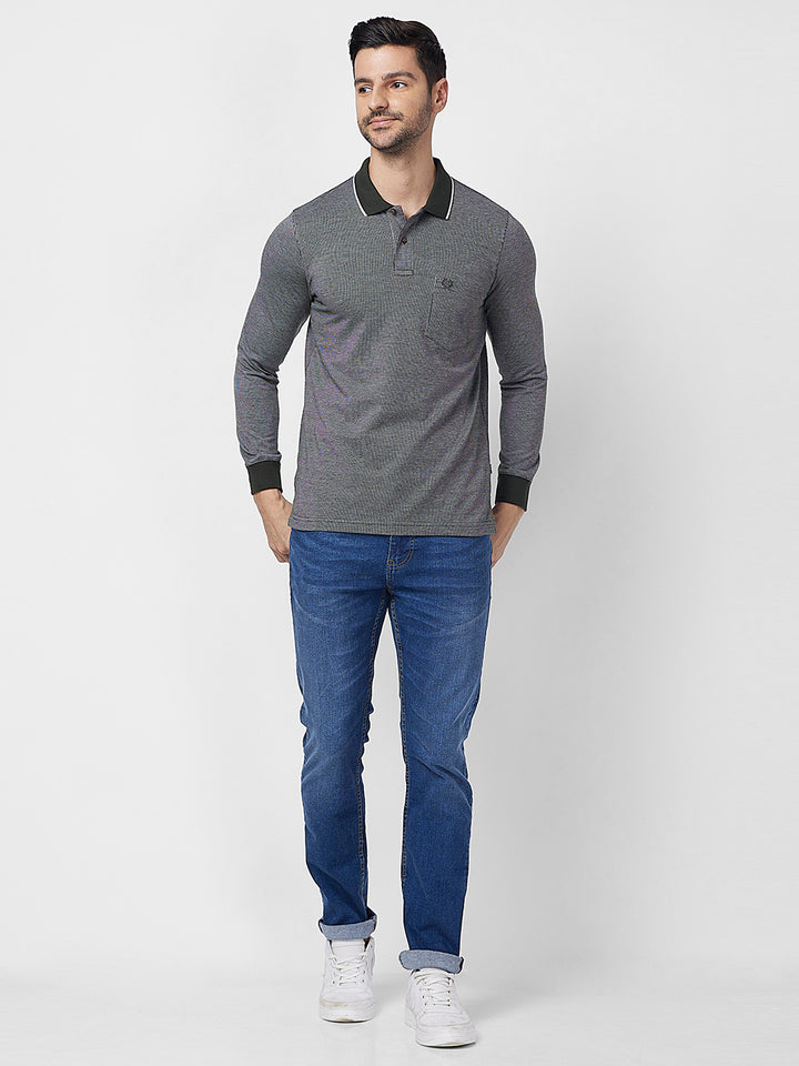 Men's Full-Sleeved Jacquard Polo Shirt