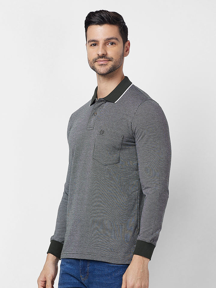 Men's Full-Sleeved Jacquard Polo Shirt