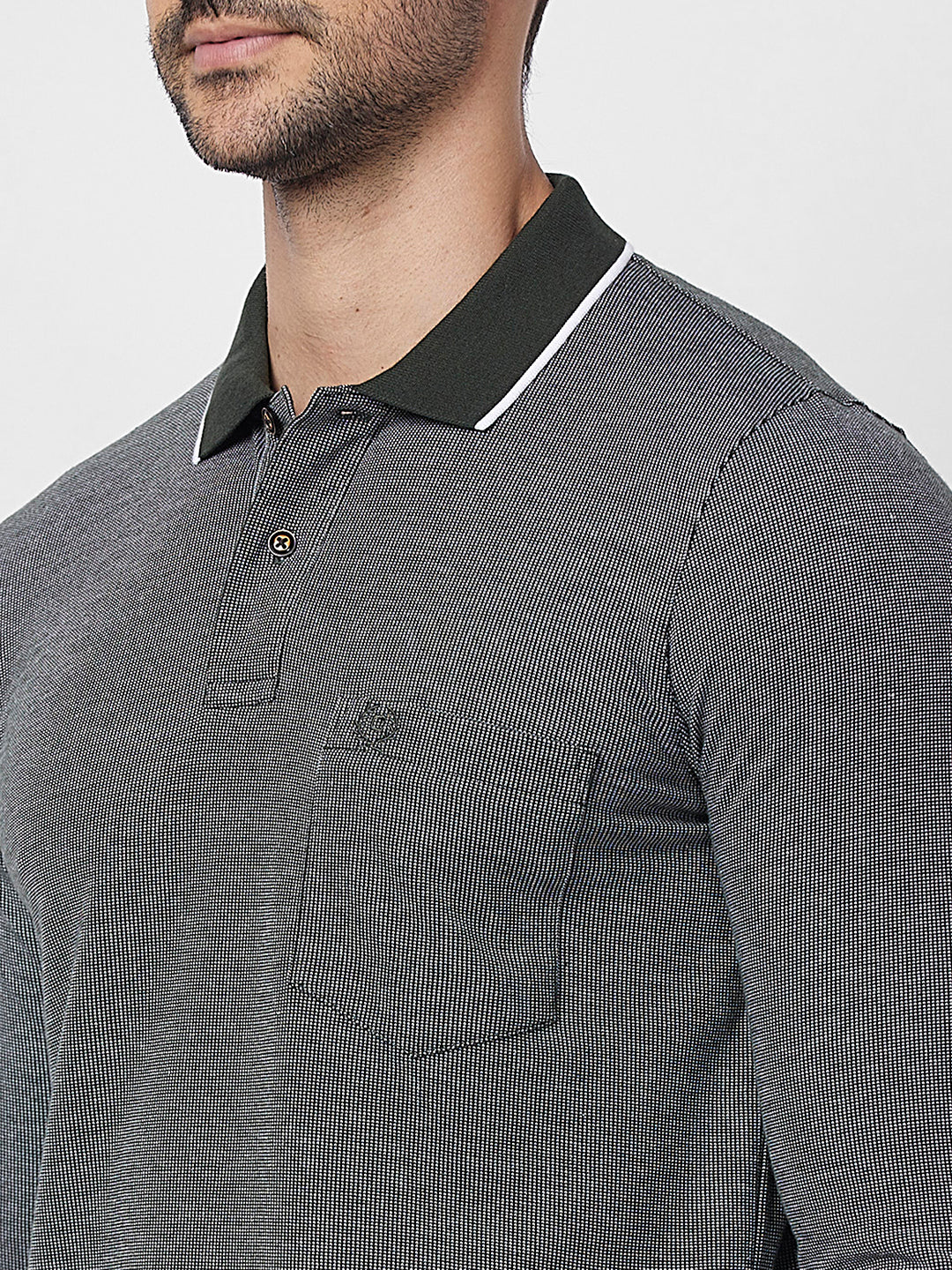 Men's Full-Sleeved Jacquard Polo Shirt