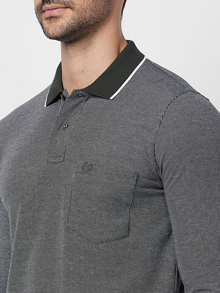 Men's Full-Sleeved Jacquard Polo Shirt