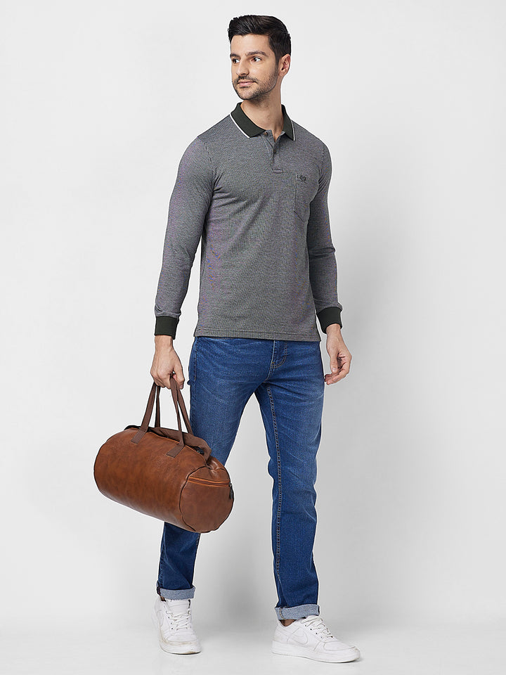 Men's Full-Sleeved Jacquard Polo Shirt