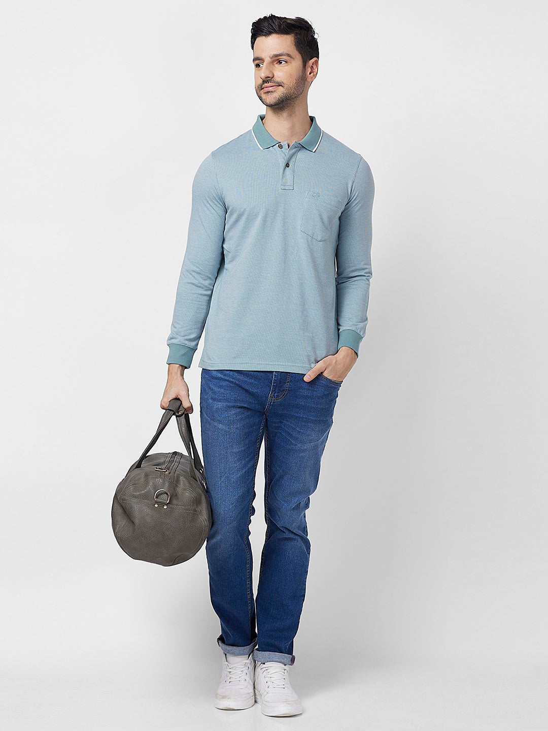 Men's Full-Sleeved Jacquard Polo Shirt