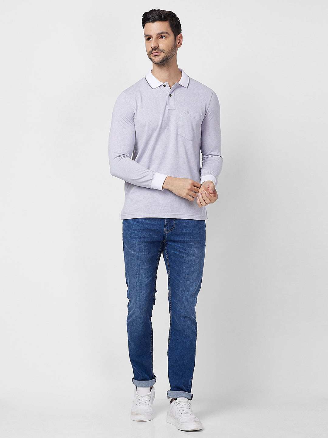 Men's Full-Sleeved Jacquard Polo Shirt