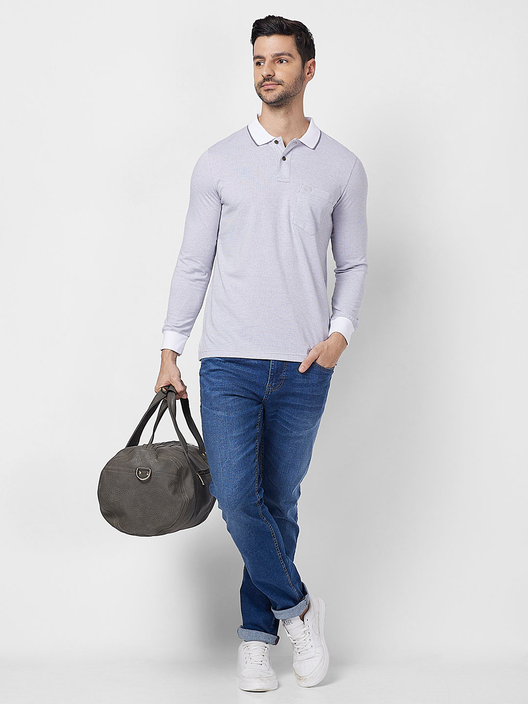 Men's Full-Sleeved Jacquard Polo Shirt