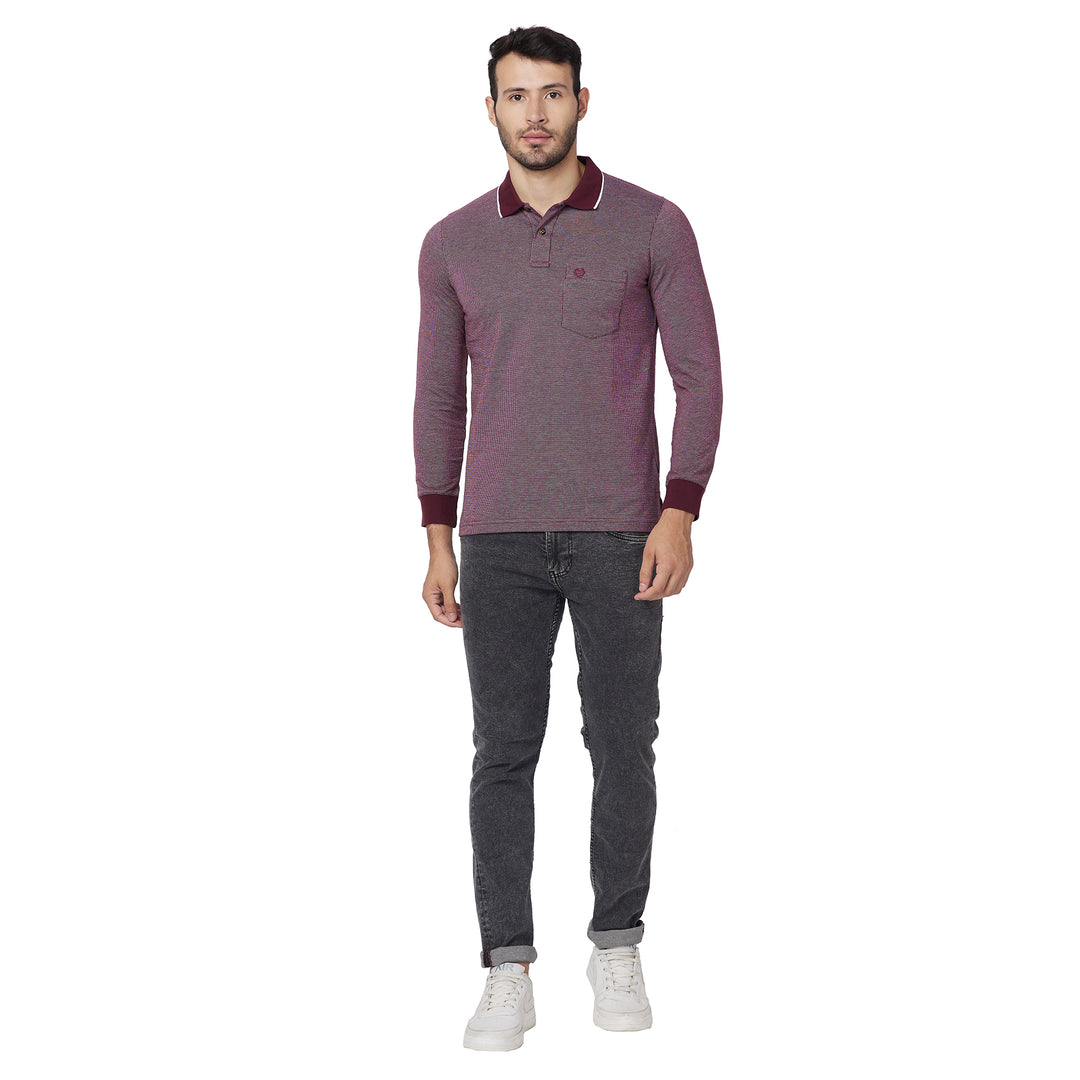 Men's Full-Sleeved Jacquard Polo Shirt