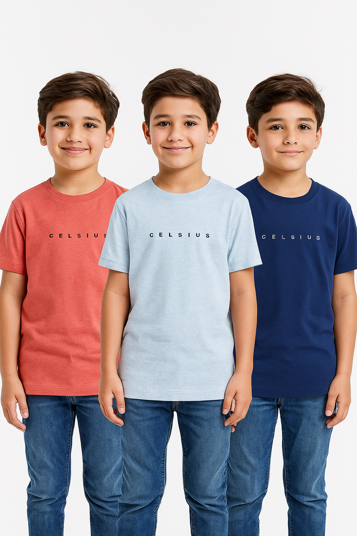 Kids’ Melange & Solid Round Neck T-Shirt – 3 Pack