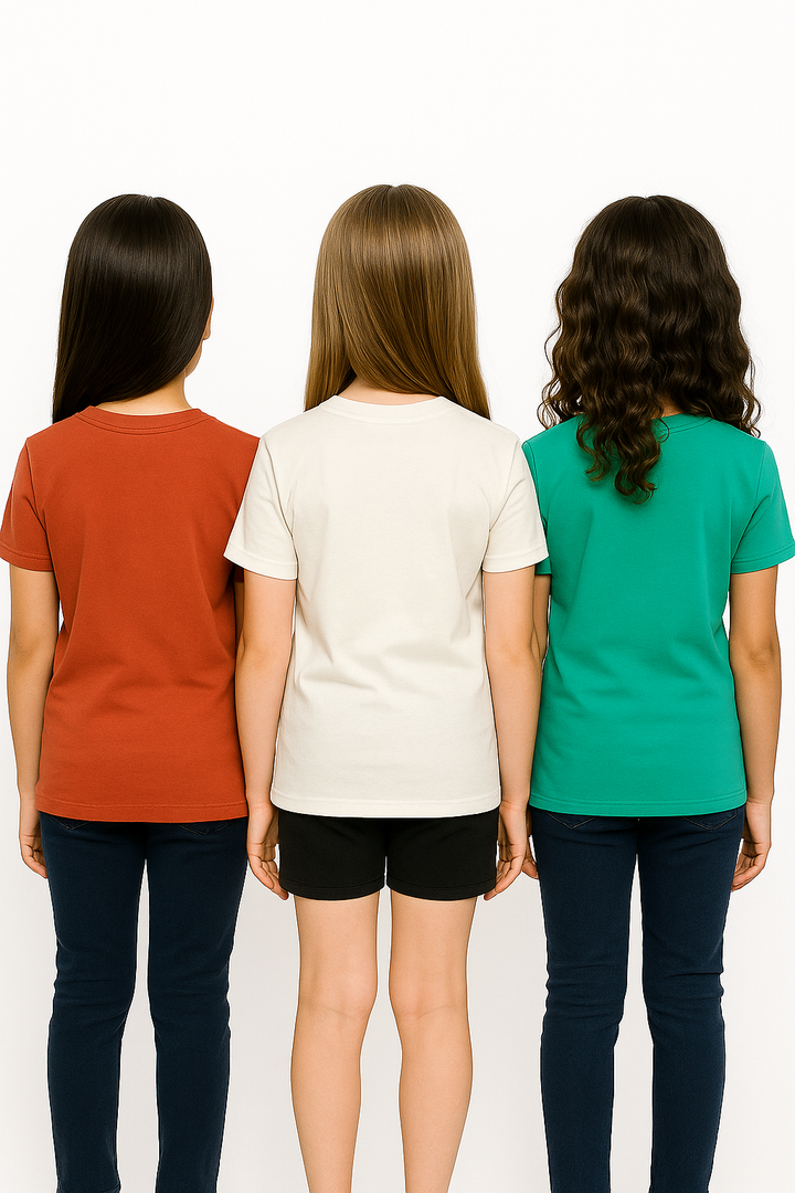 3 Pack mélange & solid Kids’ Round Neck T-Shirt  pack for girls