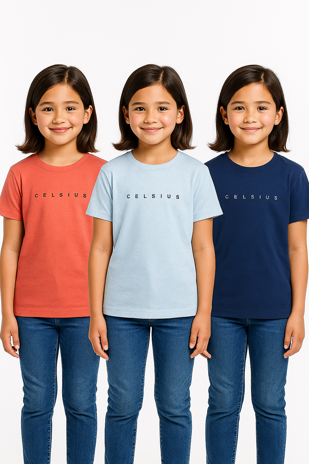 3 Pack mélange & solid Kids’ Round Neck T-Shirt  pack for girls