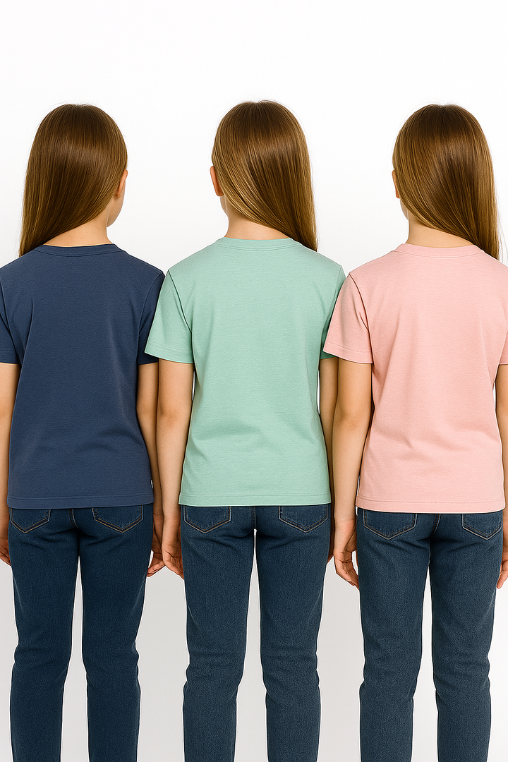 3 Pack mélange & solid Kids’ Round Neck T-Shirt  pack for girls