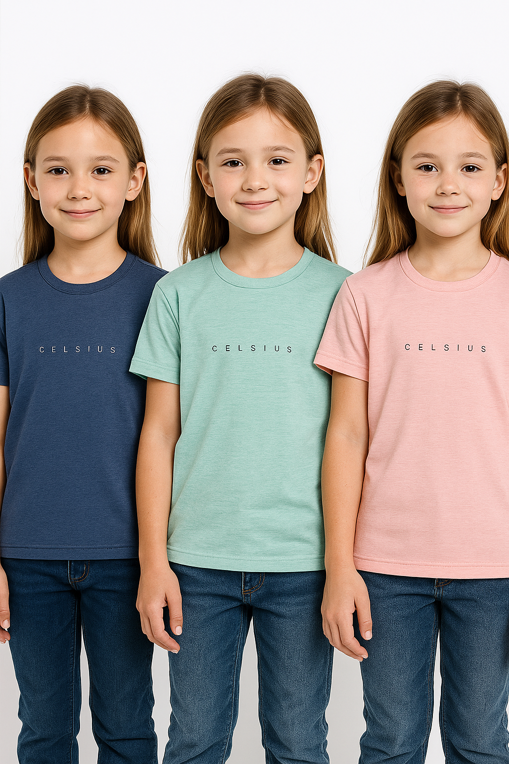3 Pack mélange & solid Kids’ Round Neck T-Shirt  pack for girls