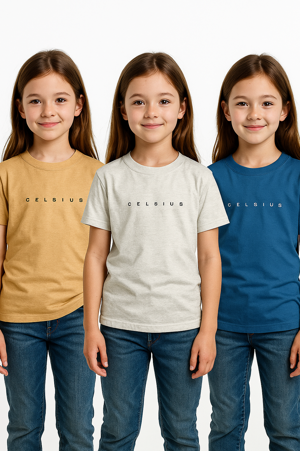 3 Pack mélange & solid Kids’ Round Neck T-Shirt  pack for girls