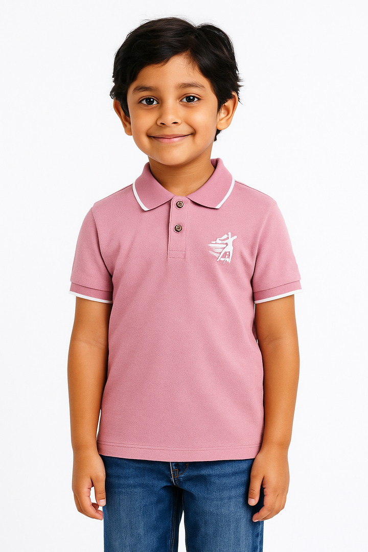 Kids Jacquard Cotton Blend Polo with tipping collar