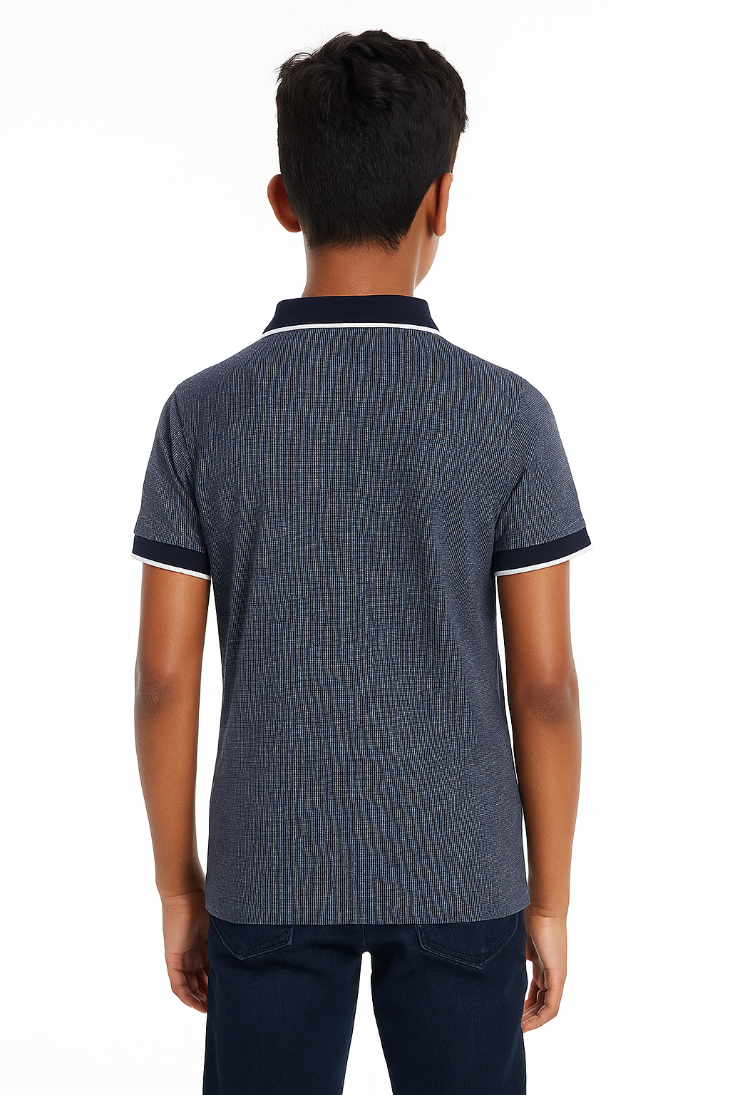 Kids Jacquard Cotton Blend Polo with tipping collar