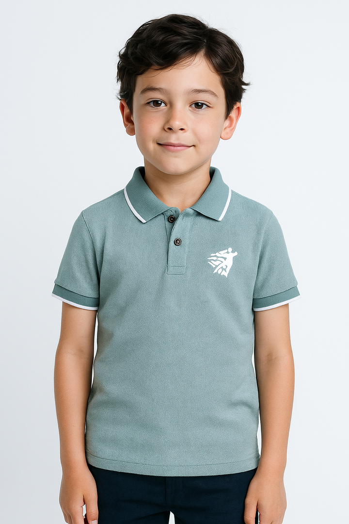 Kids Jacquard Cotton Blend Polo with tipping collar