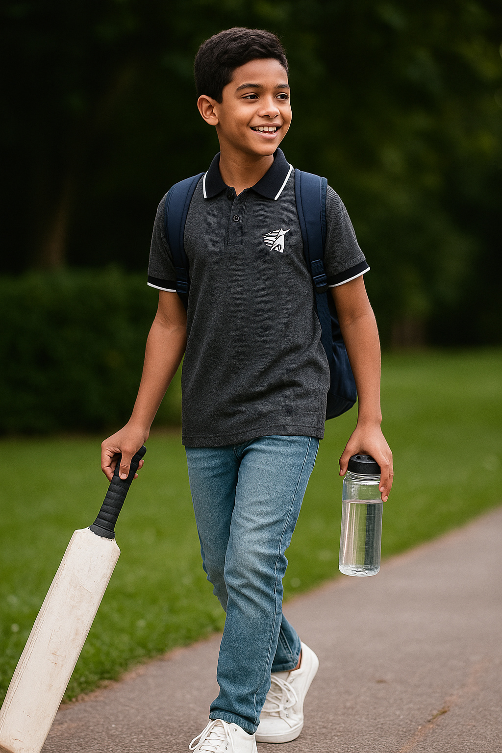 Kids Jacquard Cotton Blend Polo with tipping collar