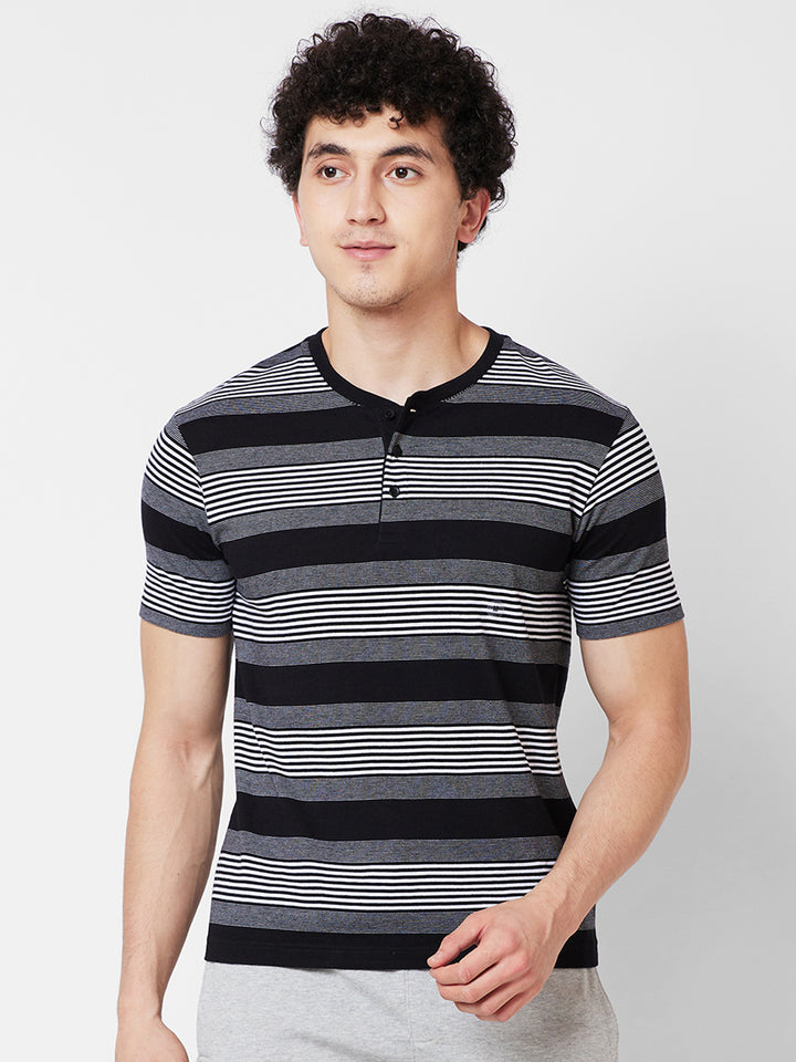 Men’s Striped Henley Neck T-Shirt