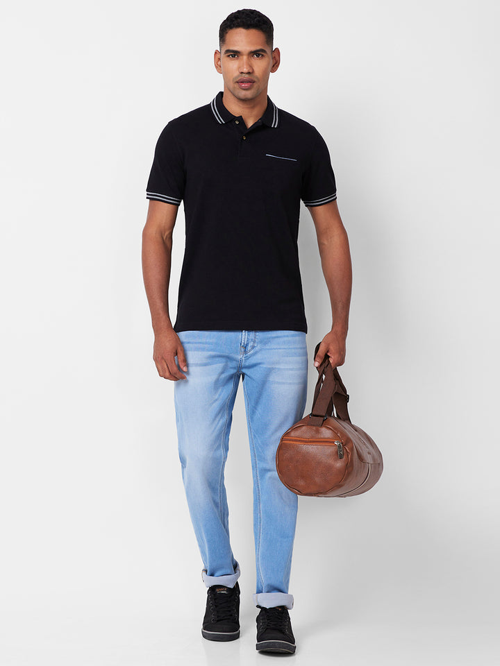 Men's Solid Polo T-Shirt with Contrast Tipping