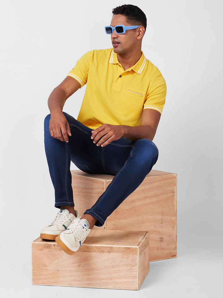 Men's Solid Polo T-Shirt with Contrast Tipping