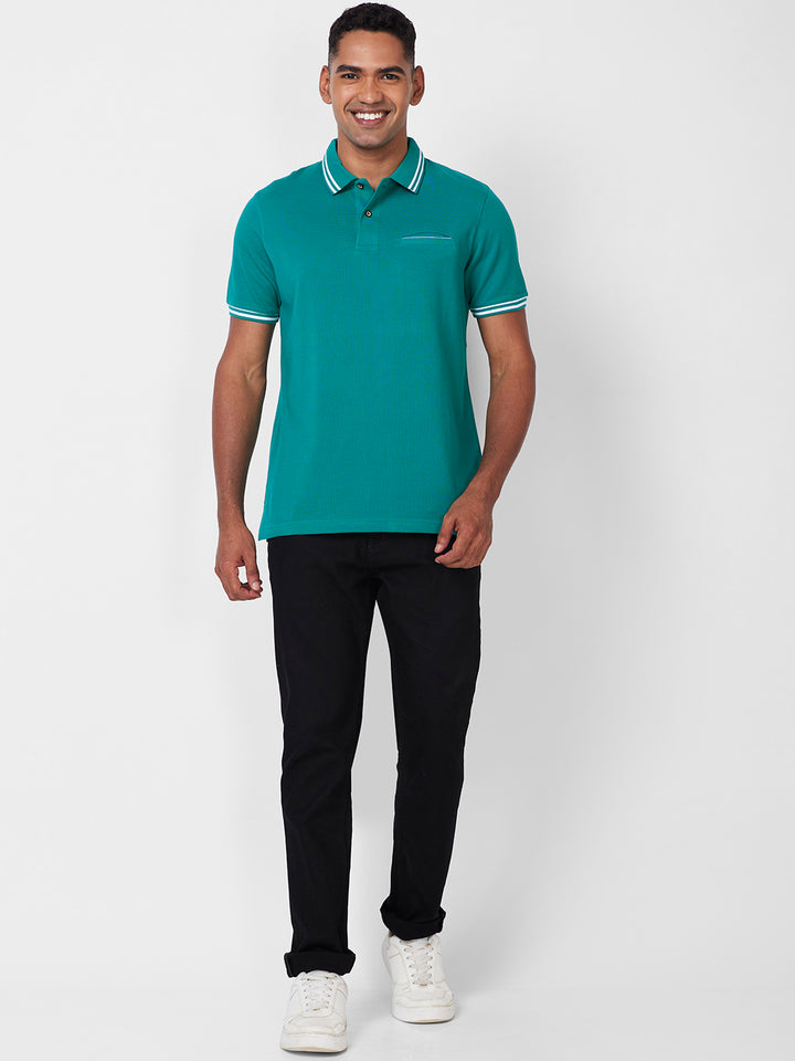 Men's Solid Polo T-Shirt with Contrast Tipping