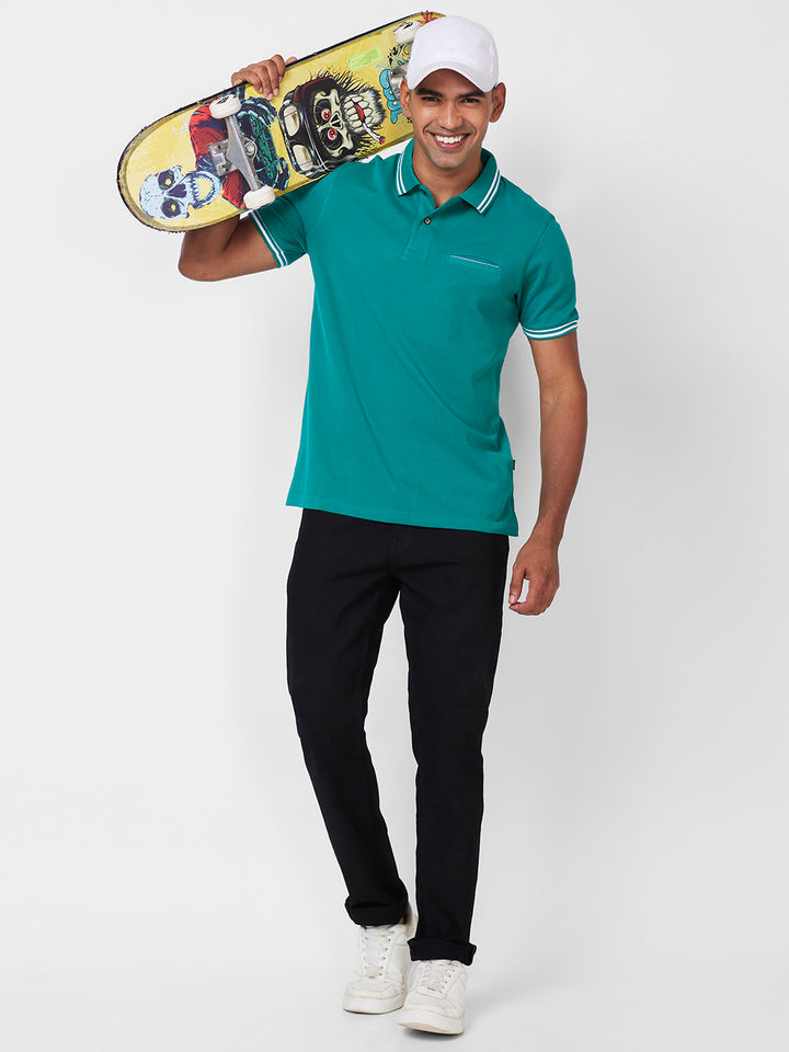 Men's Solid Polo T-Shirt with Contrast Tipping