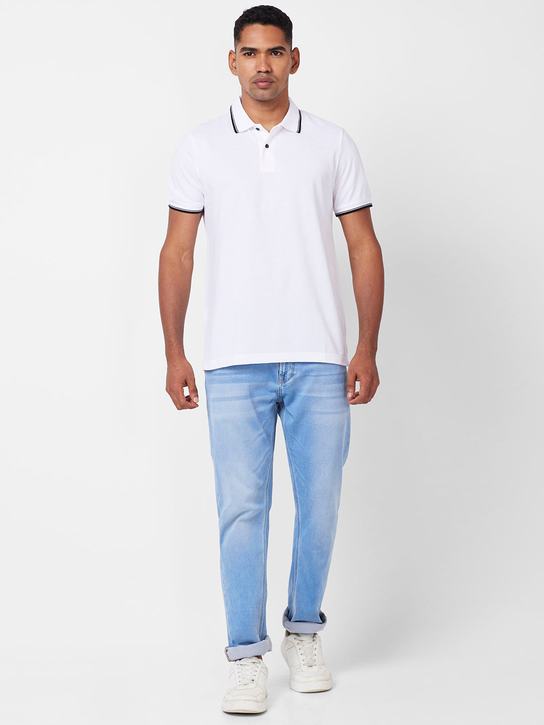 Men’s Solid  Polo with Tipping Collar