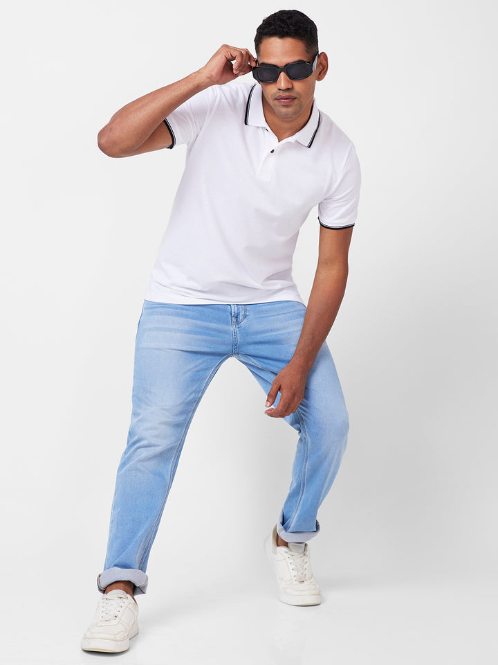 Men's Solid Polo T-Shirt with Contrast Tipping