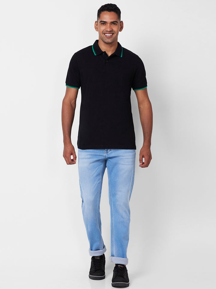 Men's Solid Polo T-Shirt with Contrast Tipping