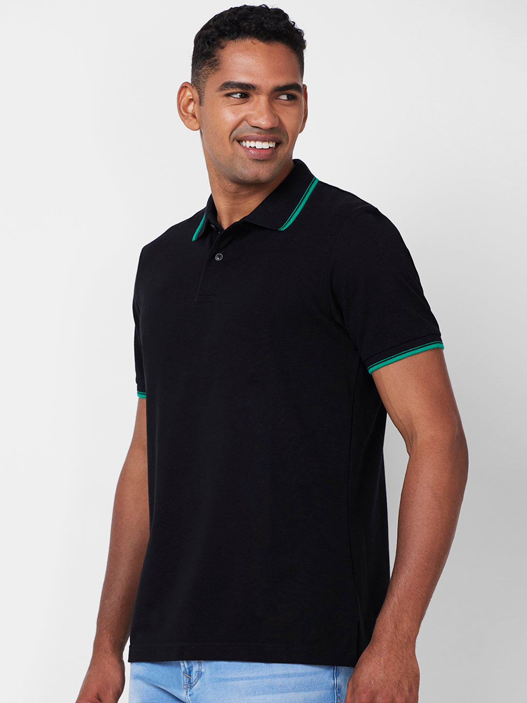 Men’s Solid  Polo with Tipping Collar