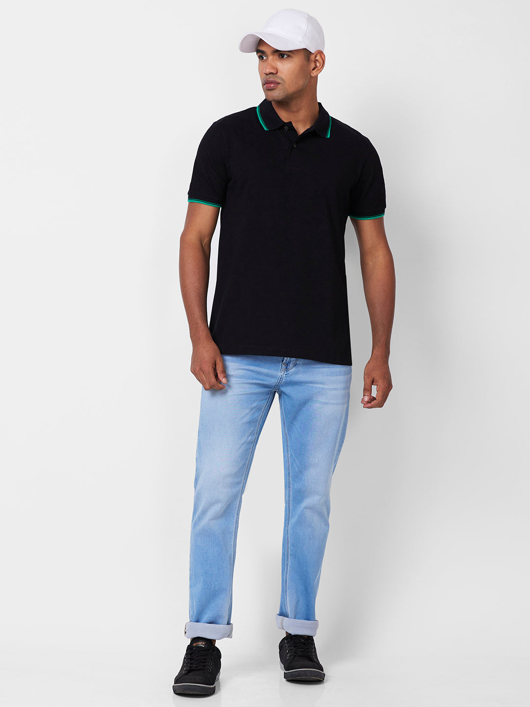 Men's Solid Polo T-Shirt with Contrast Tipping
