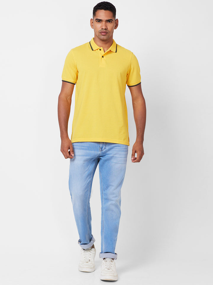 Men's Solid Polo T-Shirt with Contrast Tipping
