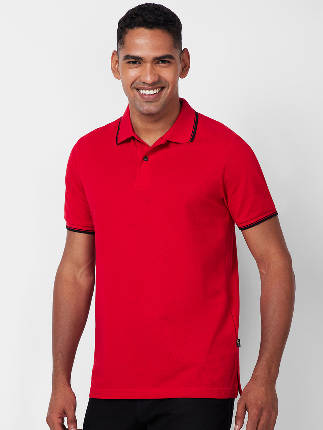 Men's Solid Polo T-Shirt with Contrast Tipping