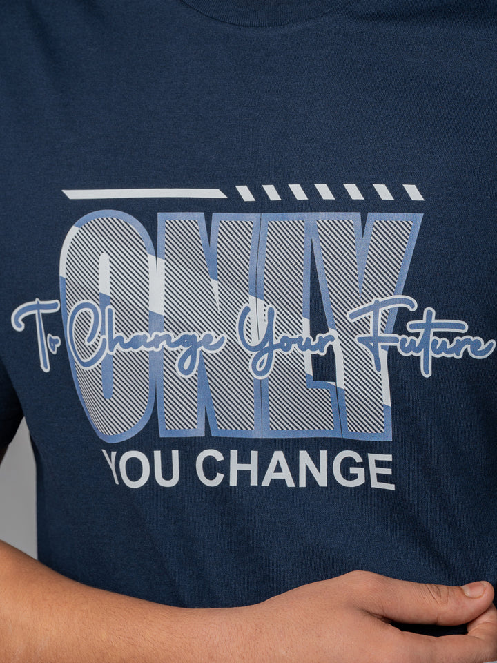 Men’s  Printed Round Neck Tee – “Only You Change” Motivational Big & Tall