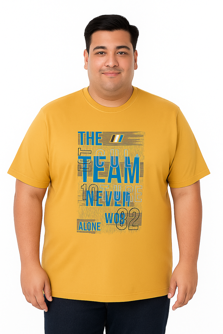Men’s Printed Round Neck Tee – “Team Never Works Alone” -  Big & Tall