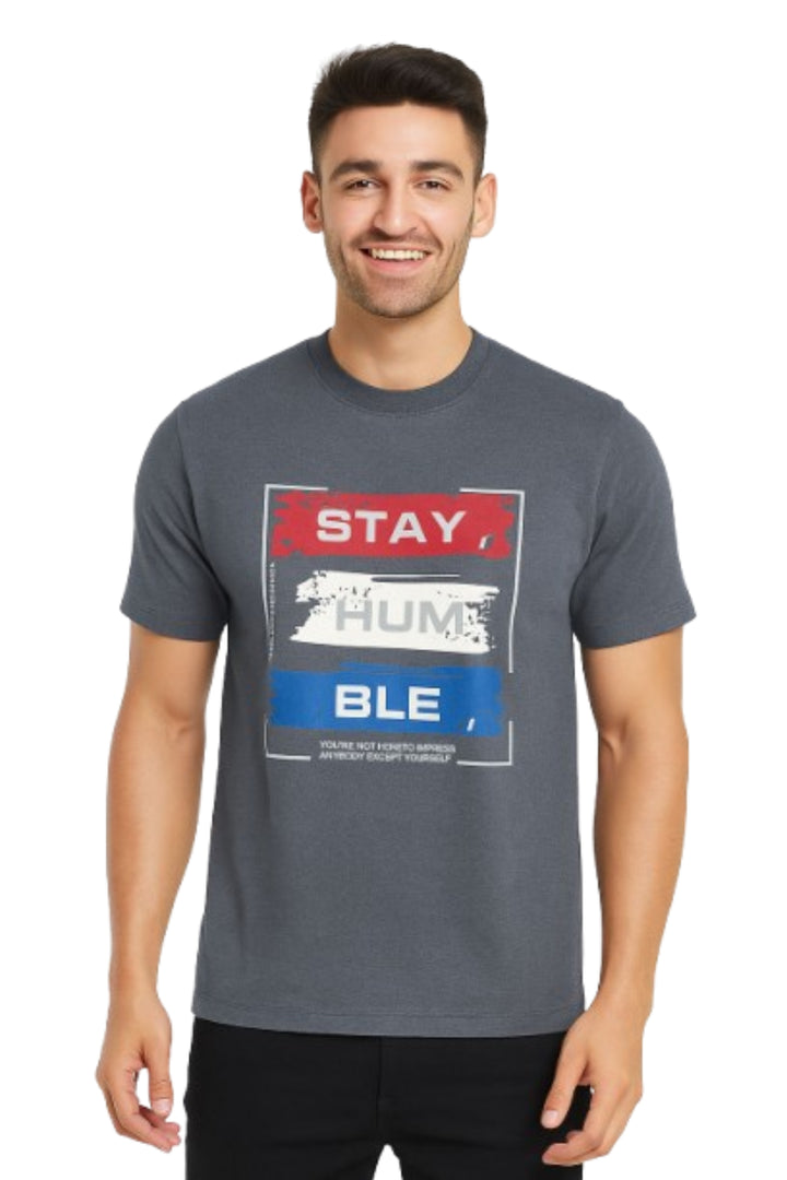Men’s Printed Round Neck Tee - “Stay Humble”
