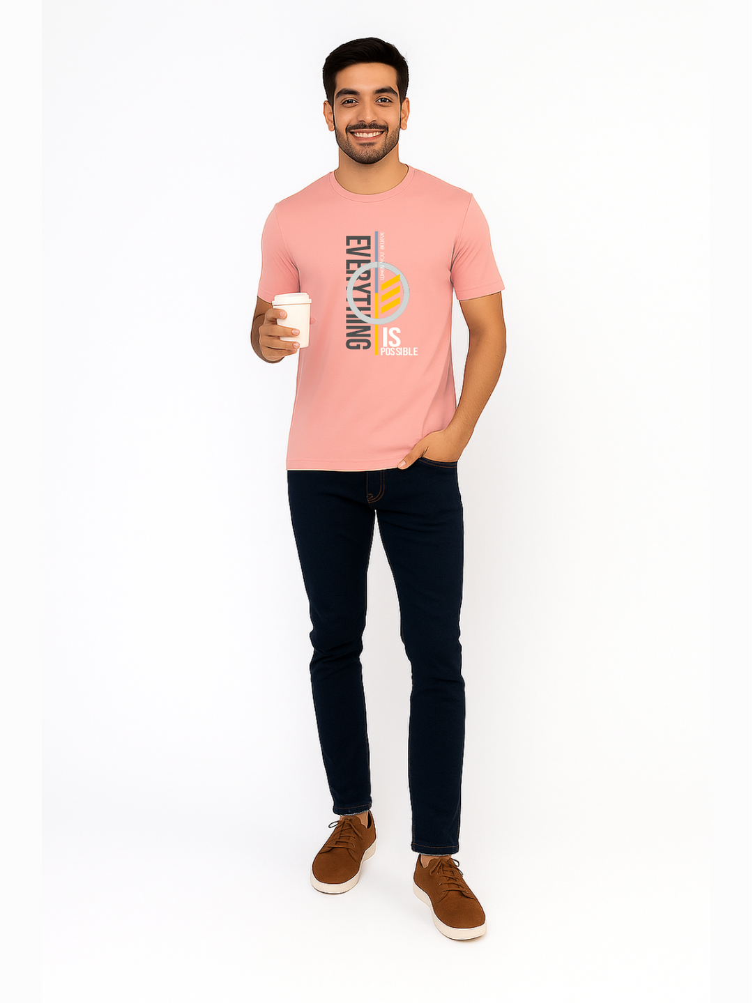 Men’s Printed Round Neck T-Shirt – “Everything Is Possible” Motivational