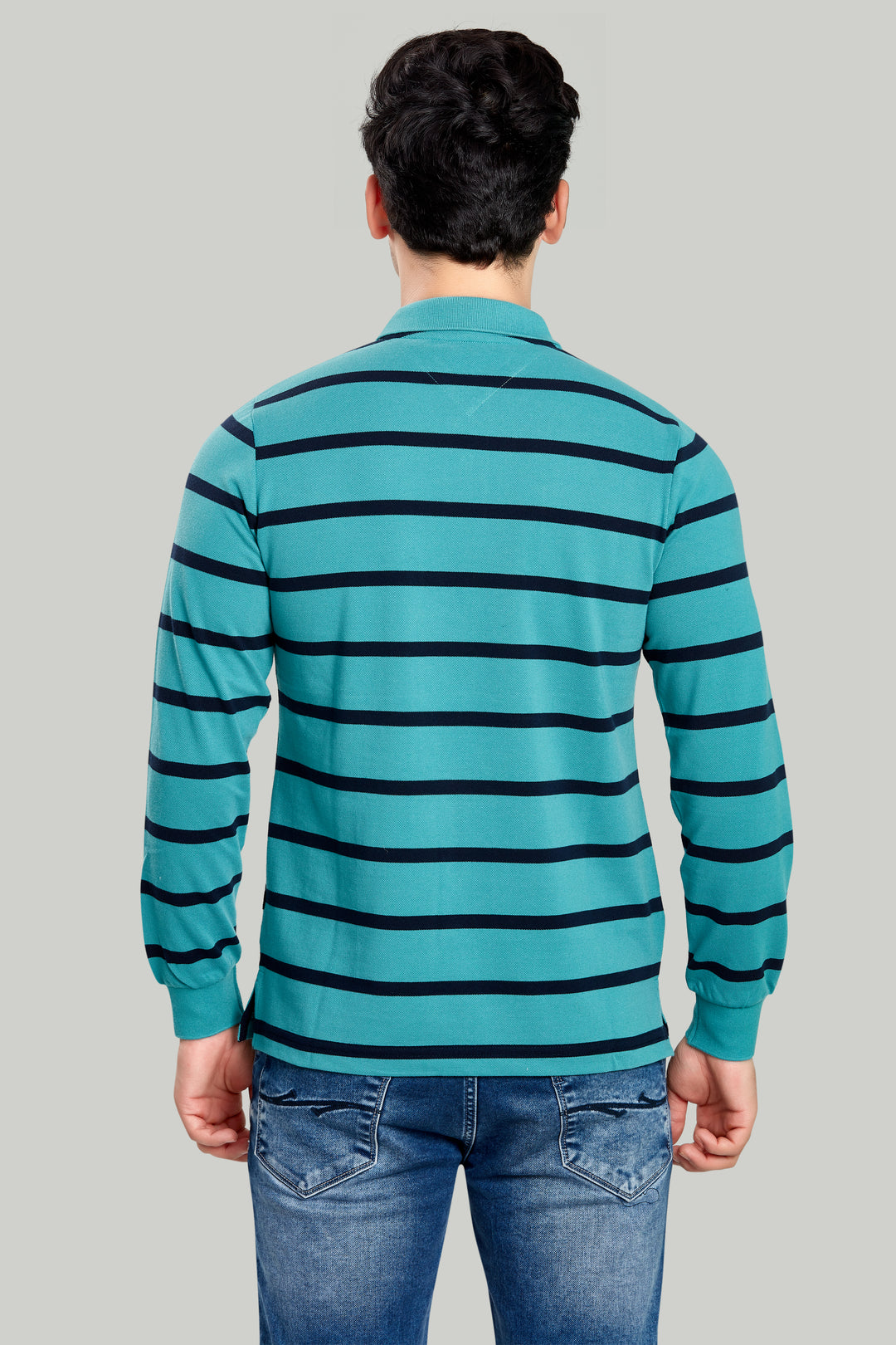 Men's Striped Long Sleeve Polo Shirt – Casual & Comfortable
