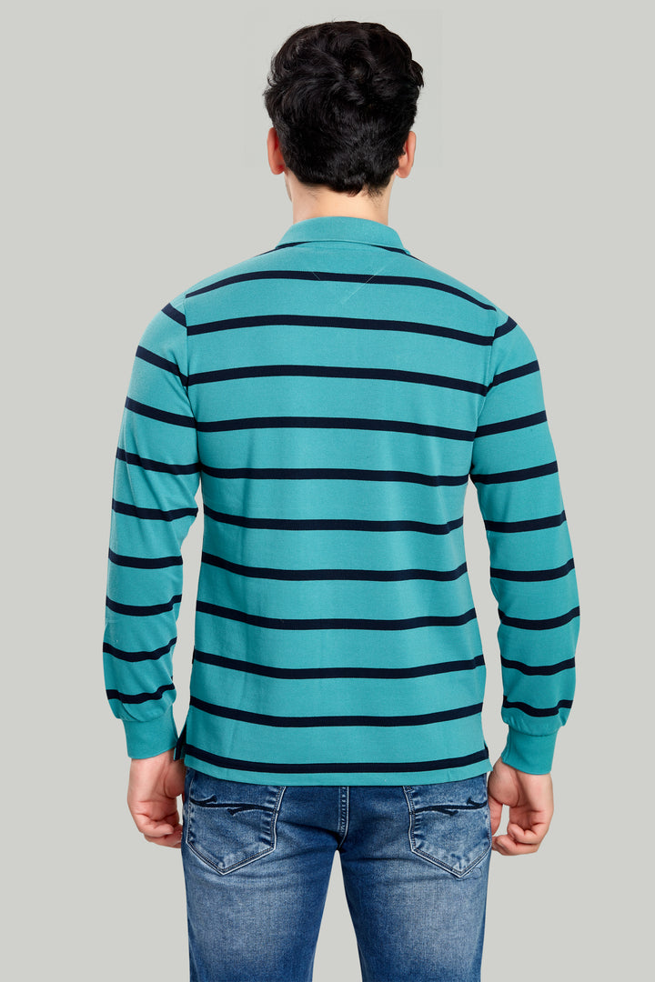 Men's Striped Long Sleeve Polo Shirt – Casual & Comfortable