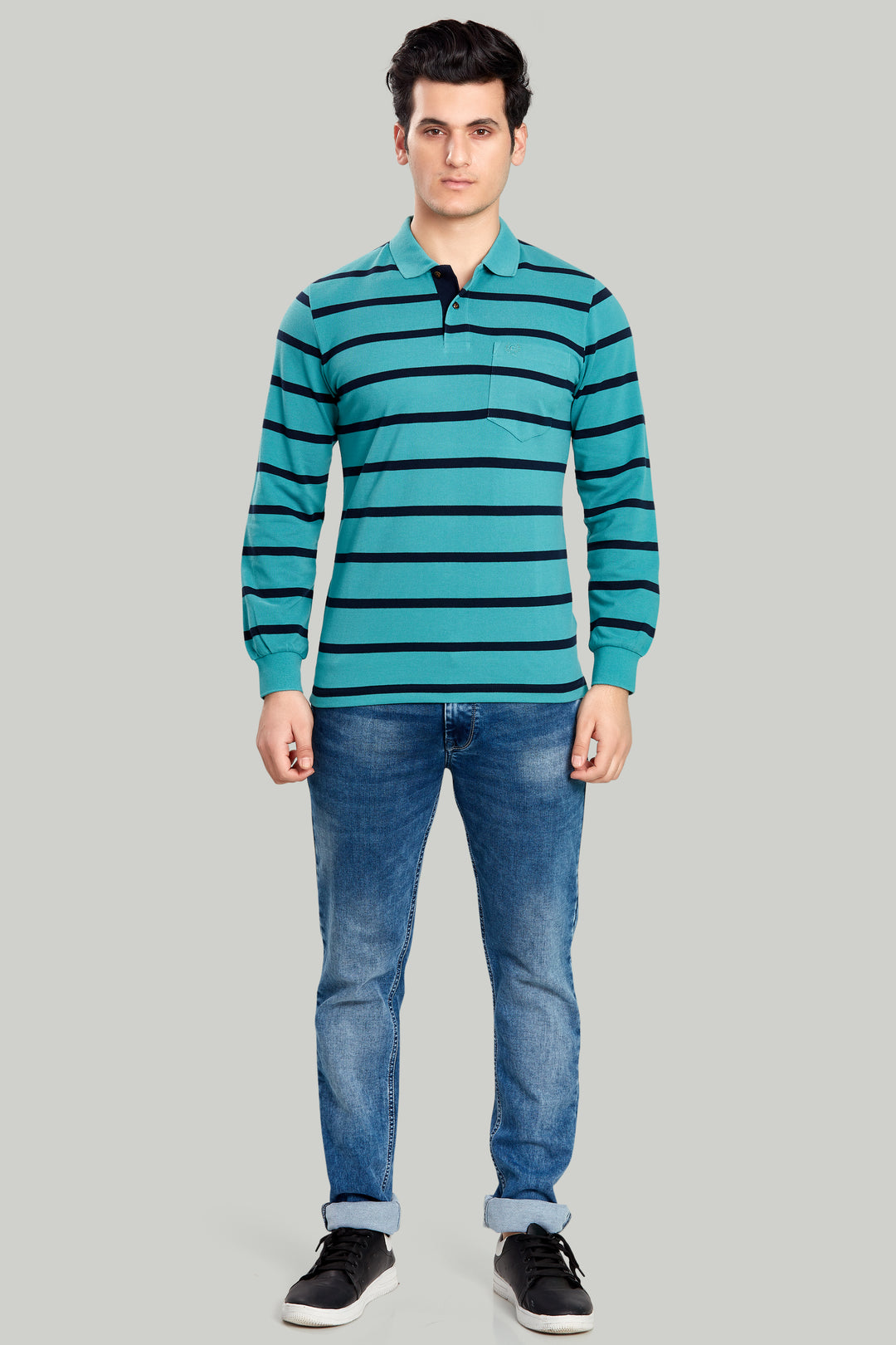 Men's Striped Long Sleeve Polo Shirt – Casual & Comfortable