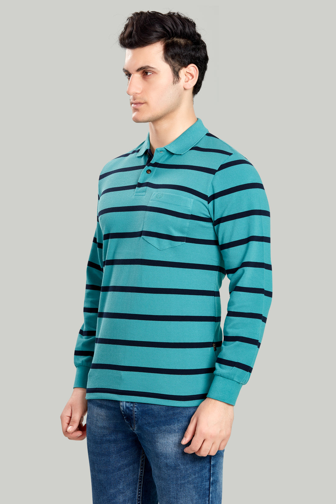 Men's Striped Long Sleeve Polo Shirt – Casual & Comfortable