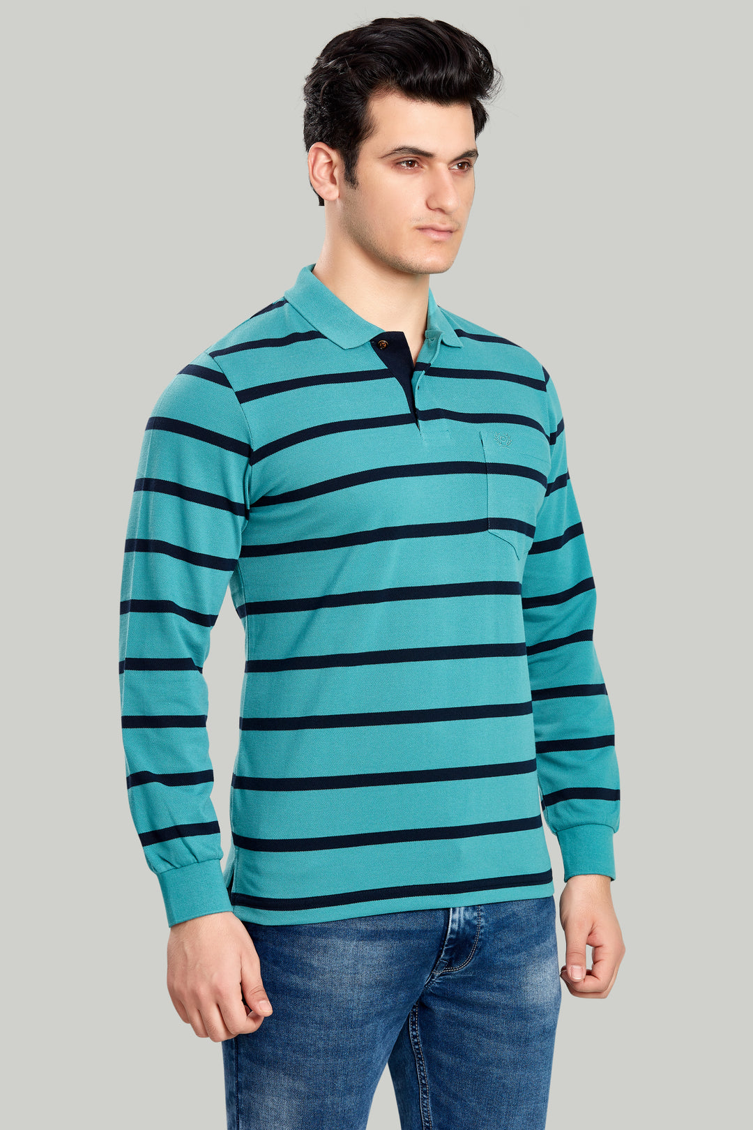 Men's Striped Long Sleeve Polo Shirt – Casual & Comfortable
